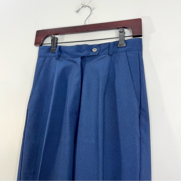 Vintage 80s 90s minimalist blue pleated straight leg old money trousers 8 - Picture 6 of 13